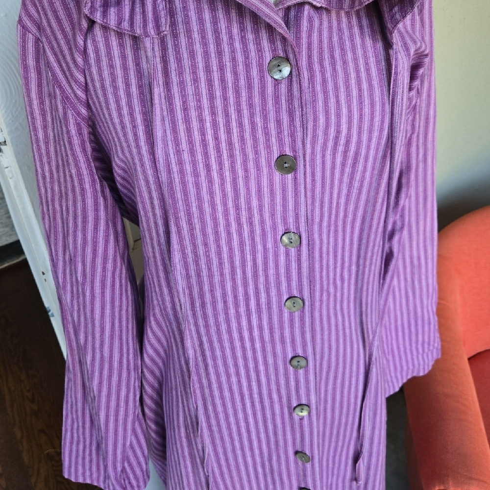 J. Peterman Purple Striped Long Sleeve Dress - Picture 3 of 7